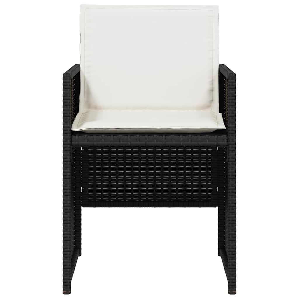 5 Piece Garden Dining Set with Cushions Black Poly Rattan