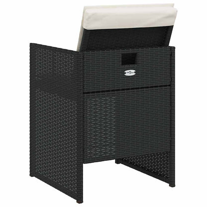 5 Piece Garden Dining Set with Cushions Black Poly Rattan