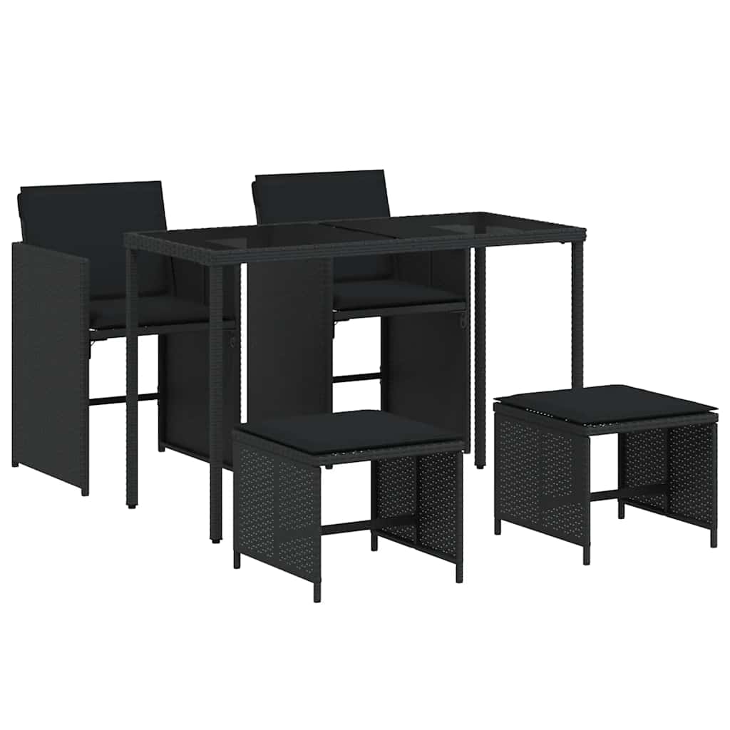 5 Piece Garden Dining Set with Cushions Black Poly Rattan