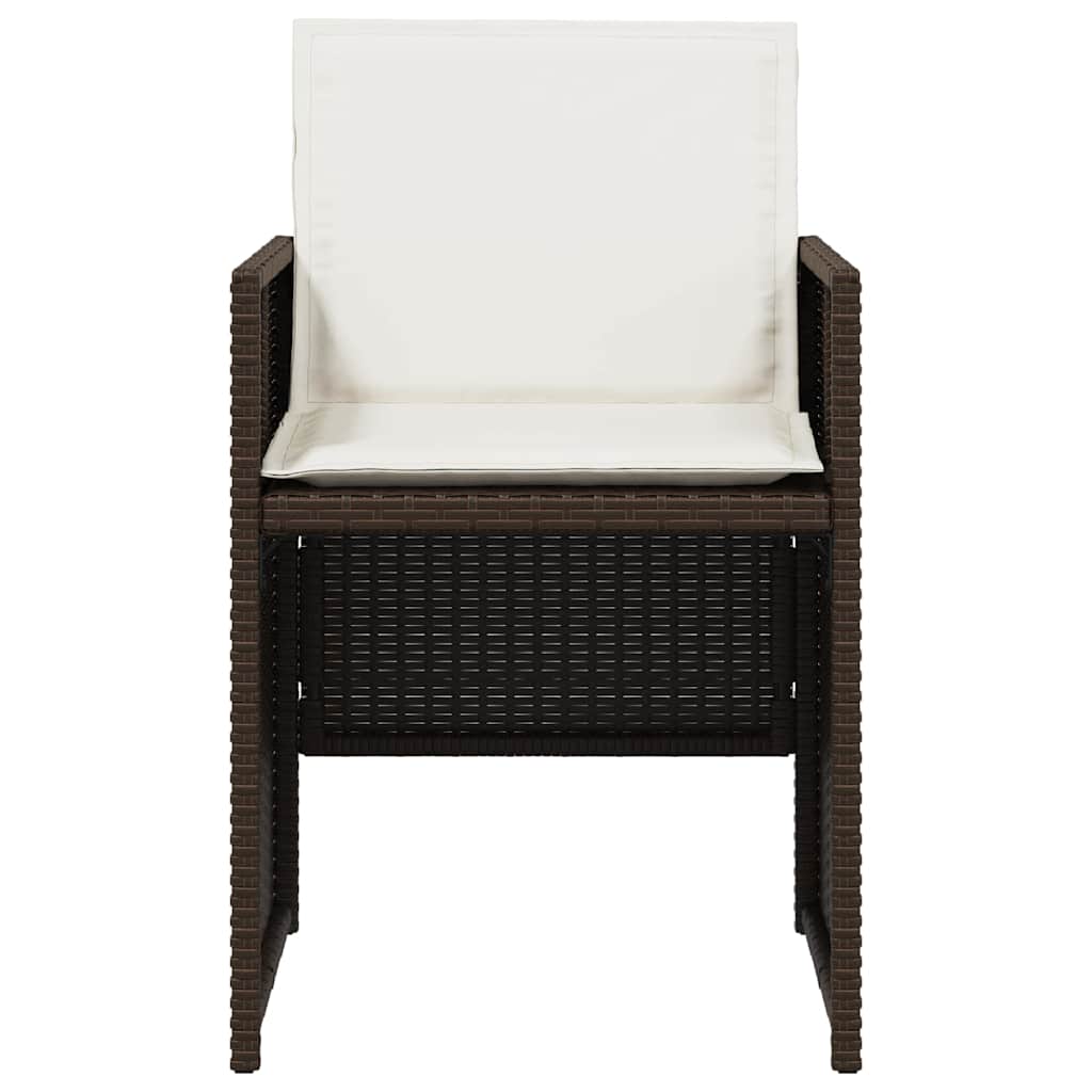 5 Piece Garden Dining Set with Cushions Brown Poly Rattan