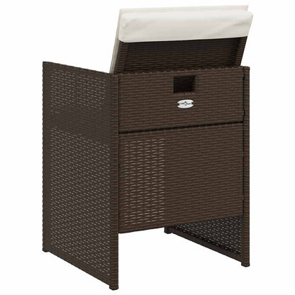 5 Piece Garden Dining Set with Cushions Brown Poly Rattan
