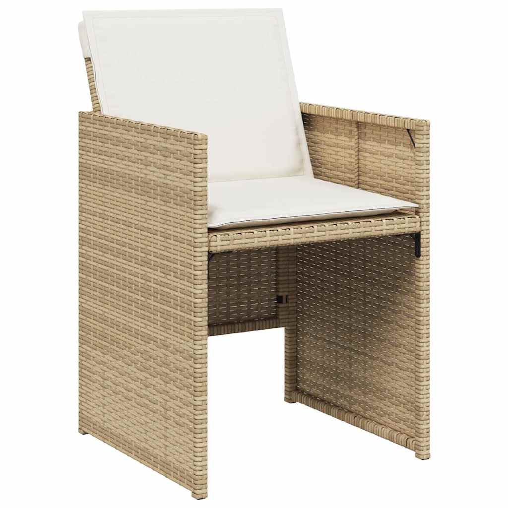 5 Piece Garden Dining Set with Cushions Beige Poly Rattan