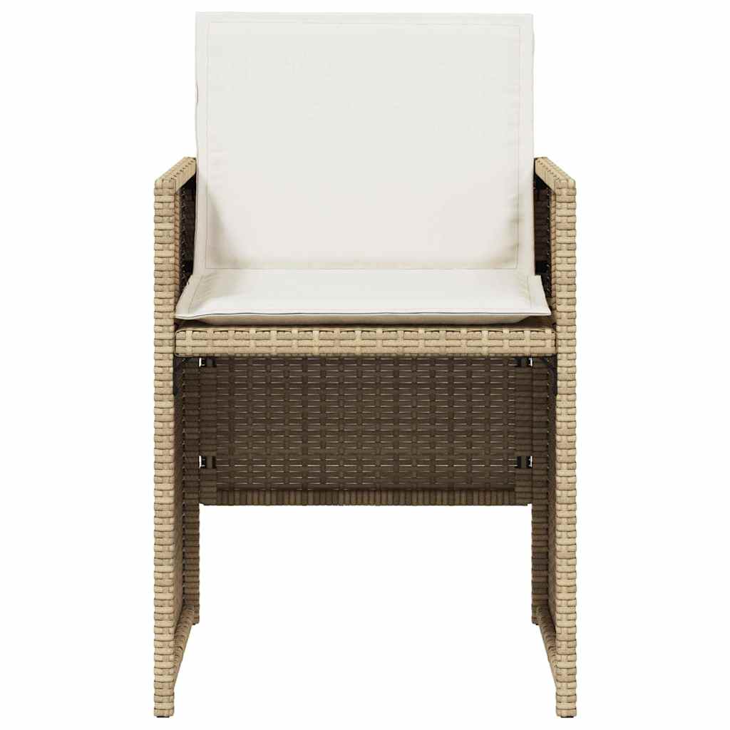 5 Piece Garden Dining Set with Cushions Beige Poly Rattan
