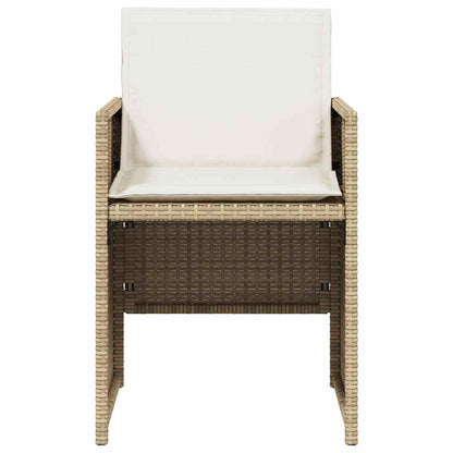 5 Piece Garden Dining Set with Cushions Beige Poly Rattan