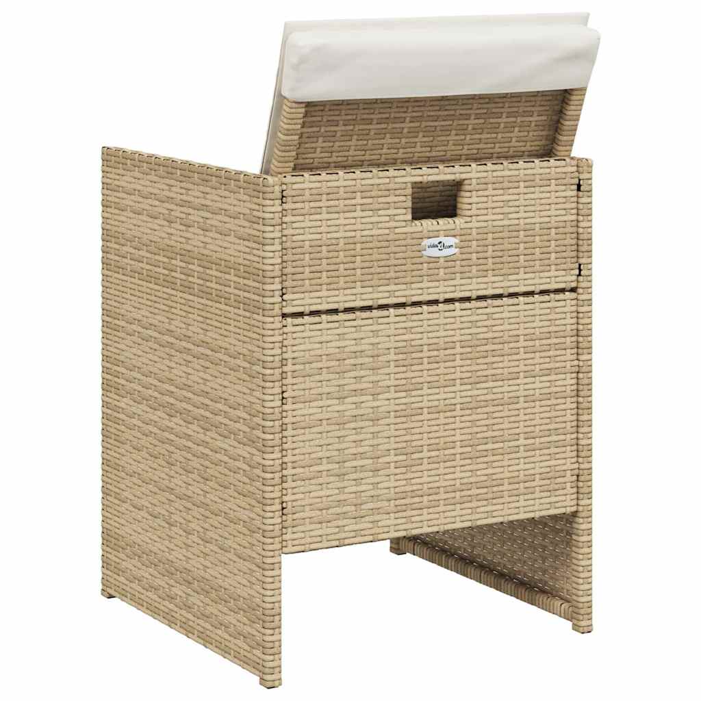 5 Piece Garden Dining Set with Cushions Beige Poly Rattan
