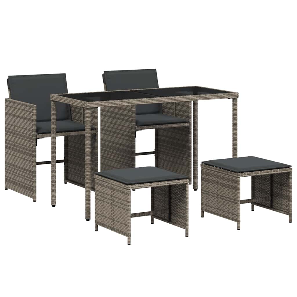 5 Piece Garden Dining Set with Cushions Grey Poly Rattan