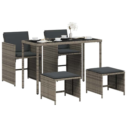 5 Piece Garden Dining Set with Cushions Grey Poly Rattan