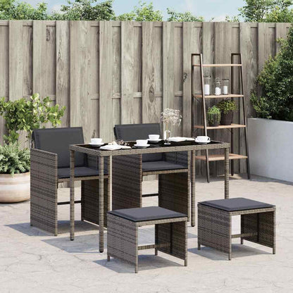 5 Piece Garden Dining Set with Cushions Grey Poly Rattan