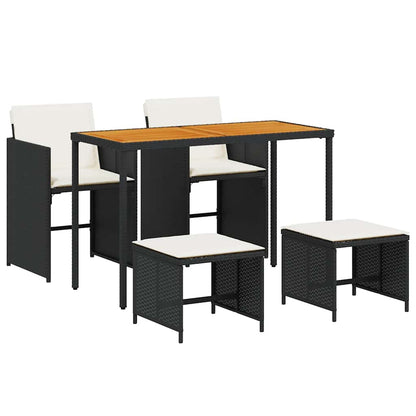 5 Piece Garden Dining Set with Cushions Black Poly Rattan