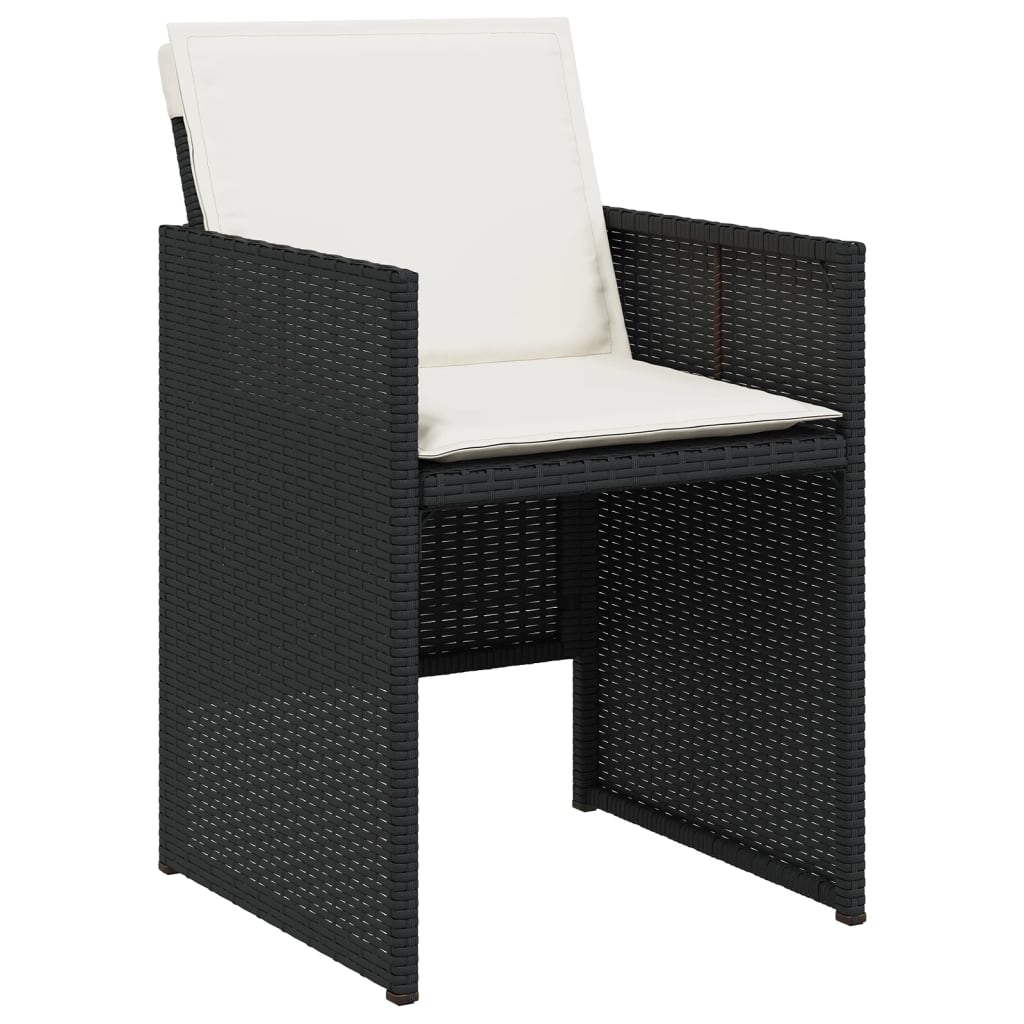 5 Piece Garden Dining Set with Cushions Black Poly Rattan