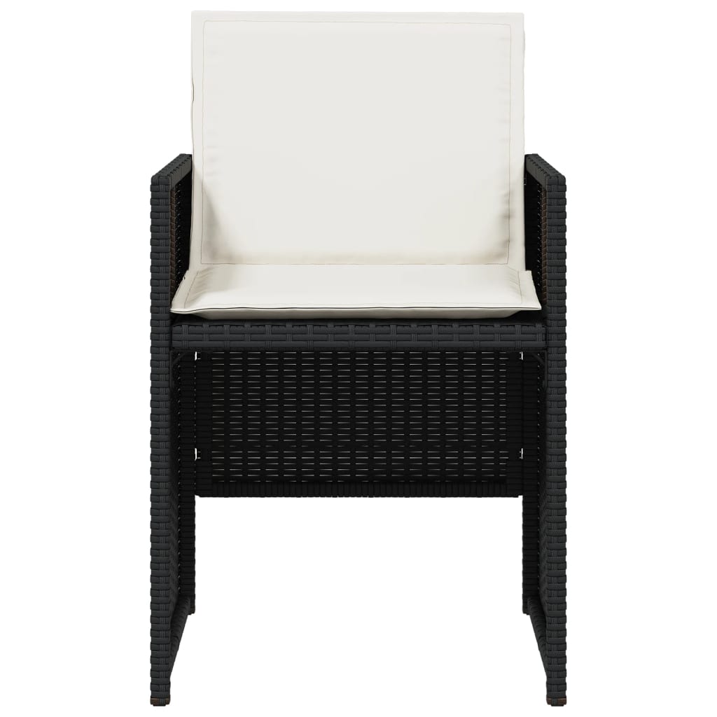5 Piece Garden Dining Set with Cushions Black Poly Rattan