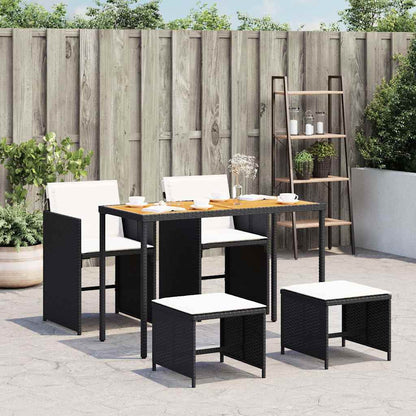 5 Piece Garden Dining Set with Cushions Black Poly Rattan