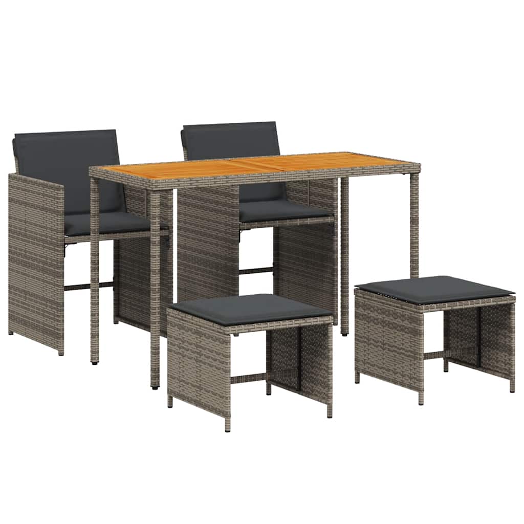 5 Piece Garden Dining Set with Cushions Grey Poly Rattan