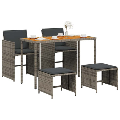 5 Piece Garden Dining Set with Cushions Grey Poly Rattan