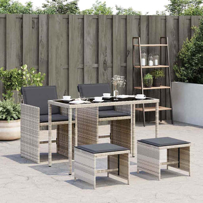 5 Piece Garden Dining Set with Cushions Light Grey Poly Rattan