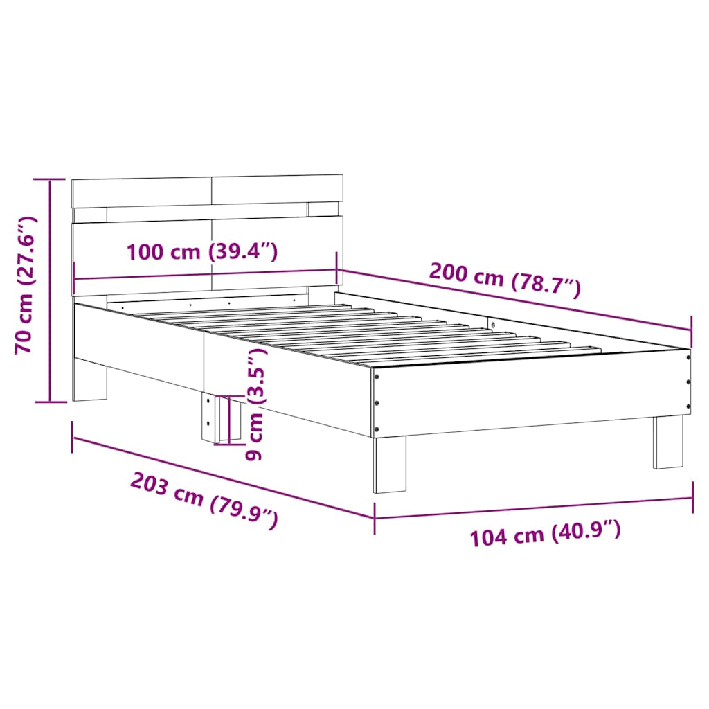 Bed Frame without Mattress with Headboard Sonoma Oak 100x200 cm