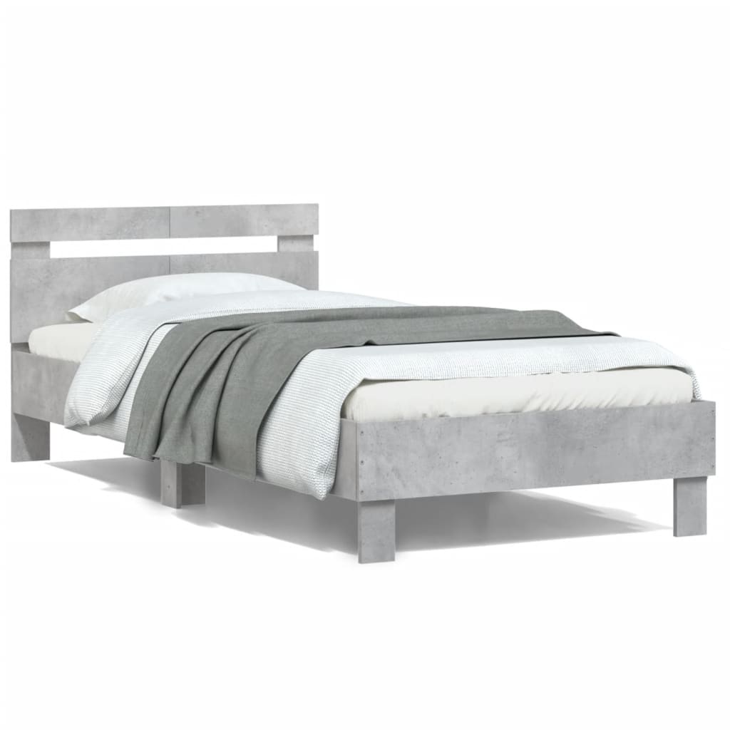 Bed Frame without Mattress with Headboard Concrete Grey 100x200 cm