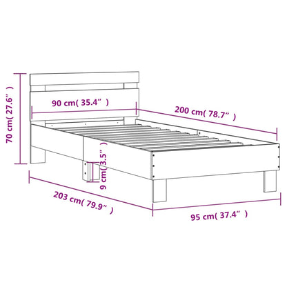 Bed Frame without Mattress with Headboard Grey Sonoma 90x200 cm