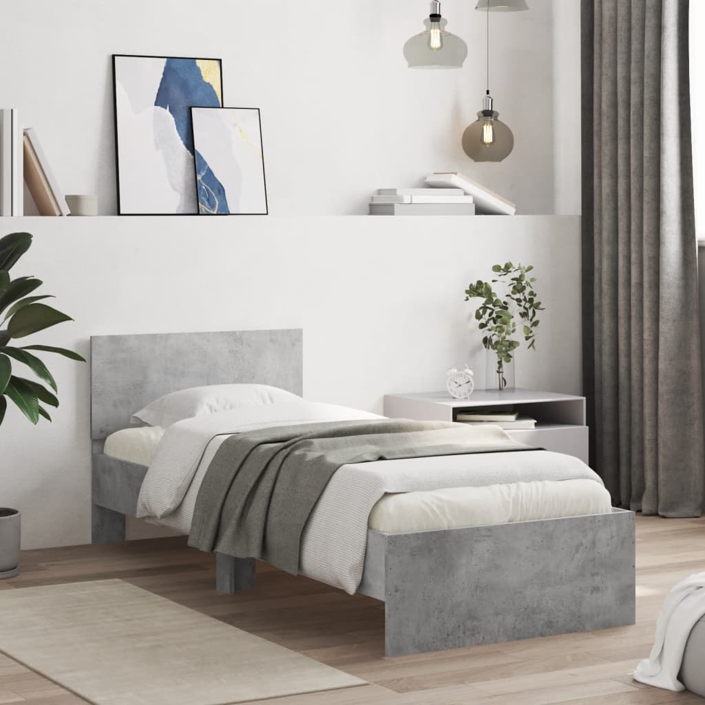 Bed Frame with Headboard Concrete Grey 90x200 cm