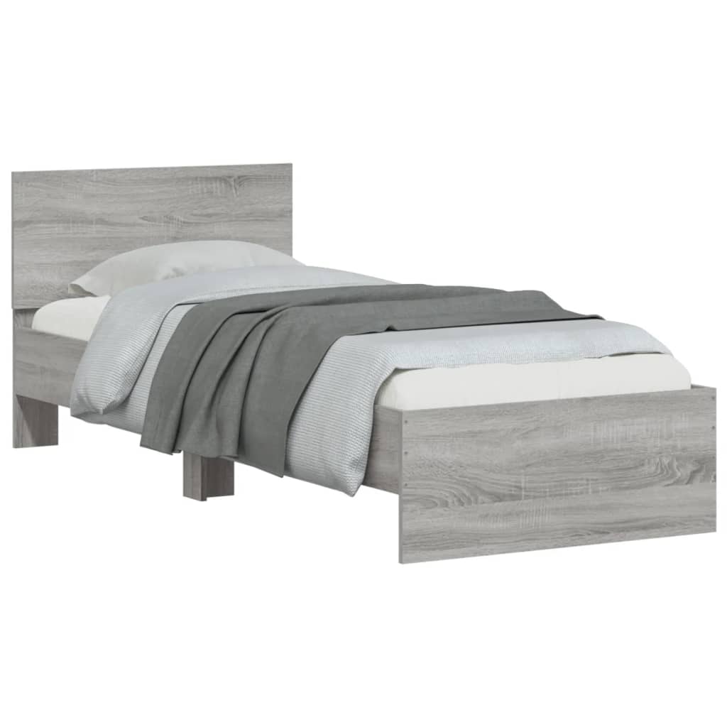 Bed Frame without Mattress with Headboard Grey Sonoma 90x190 cm Single
