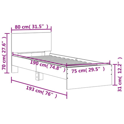 Bed Frame without Mattress with Headboard White 75x190 cm Small Single