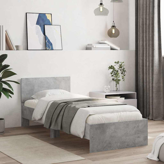 Bed Frame with Headboard Concrete Grey 75x190 cm