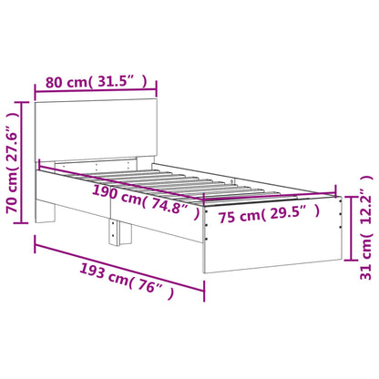 Bed Frame without Mattress with Headboard Grey Sonoma 75x190 cm Small Single