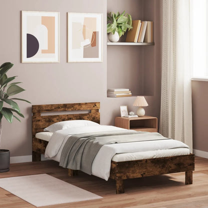 Bed Frame without Mattress with LED Lights Smoked Oak 100x200cm