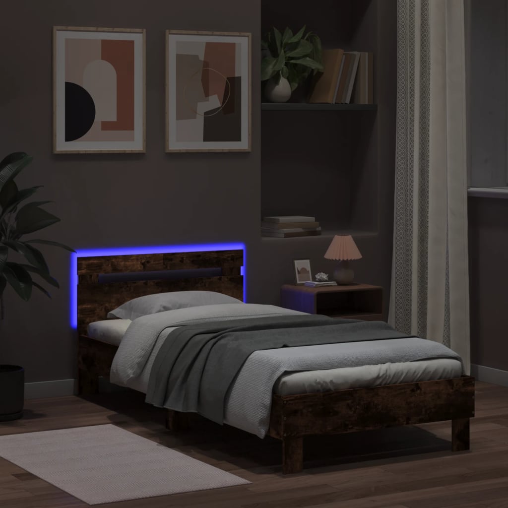 Bed Frame without Mattress with LED Lights Smoked Oak 100x200cm