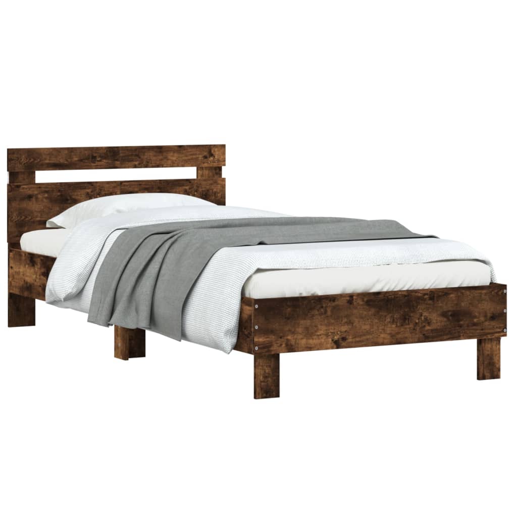 Bed Frame without Mattress with LED Lights Smoked Oak 100x200cm