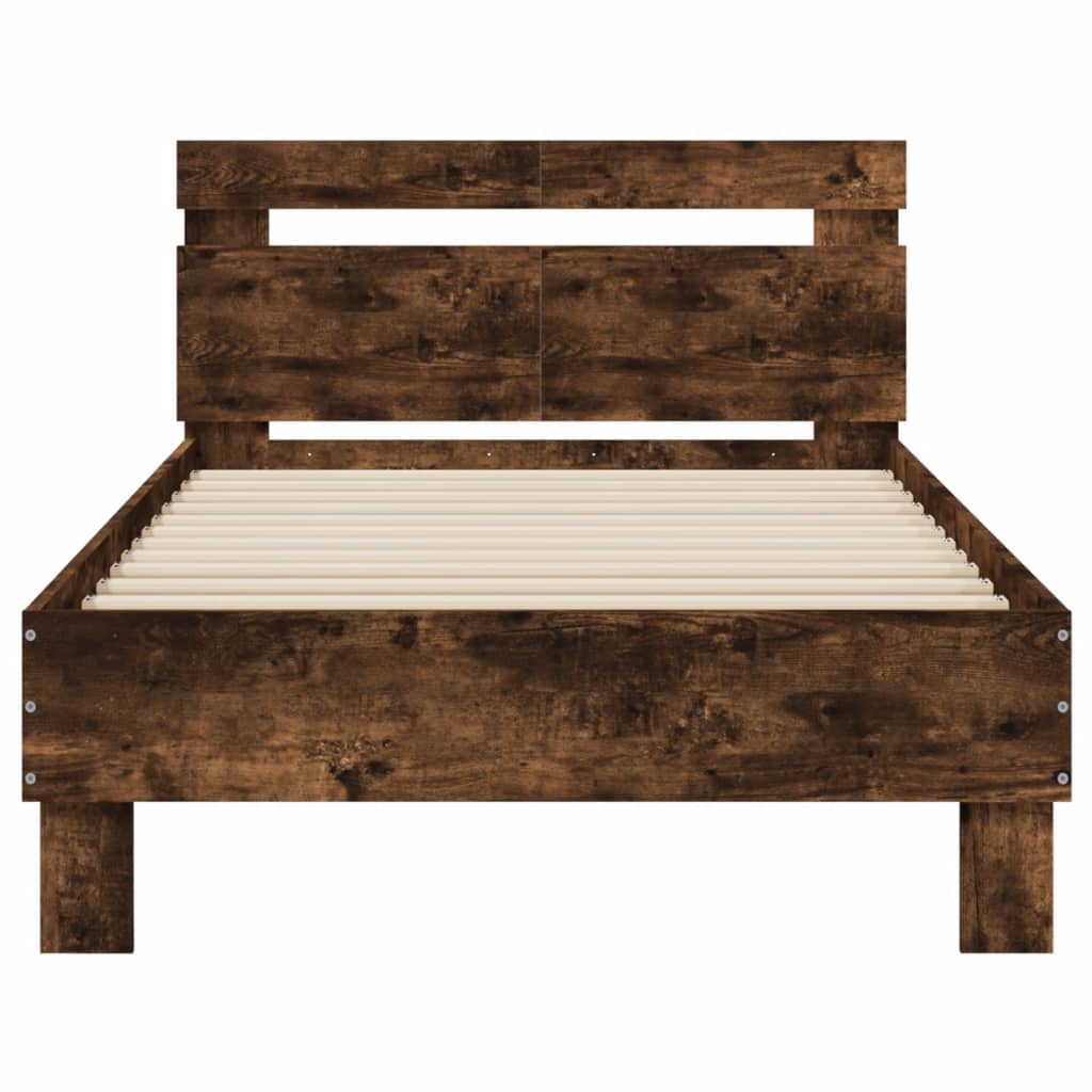 Bed Frame without Mattress with LED Lights Smoked Oak 100x200cm