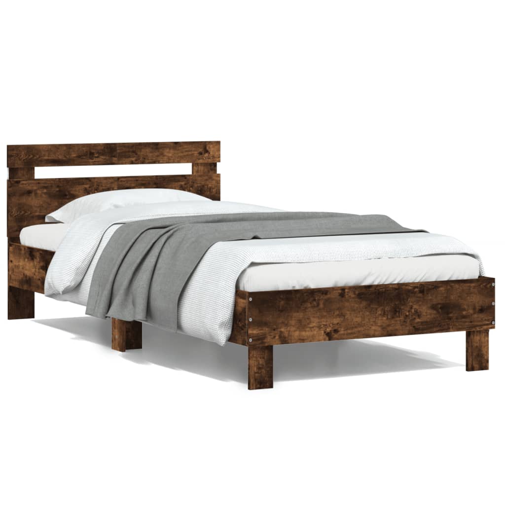 Bed Frame without Mattress with LED Lights Smoked Oak 100x200cm