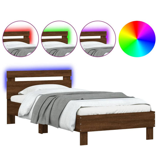 Bed Frame without Mattress with LED Lights Brown Oak 100x200 cm