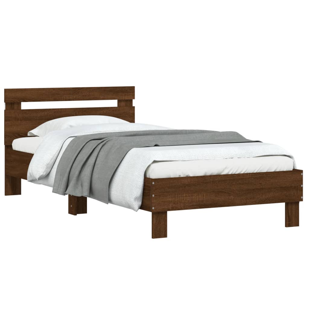 Bed Frame without Mattress with LED Lights Brown Oak 100x200 cm