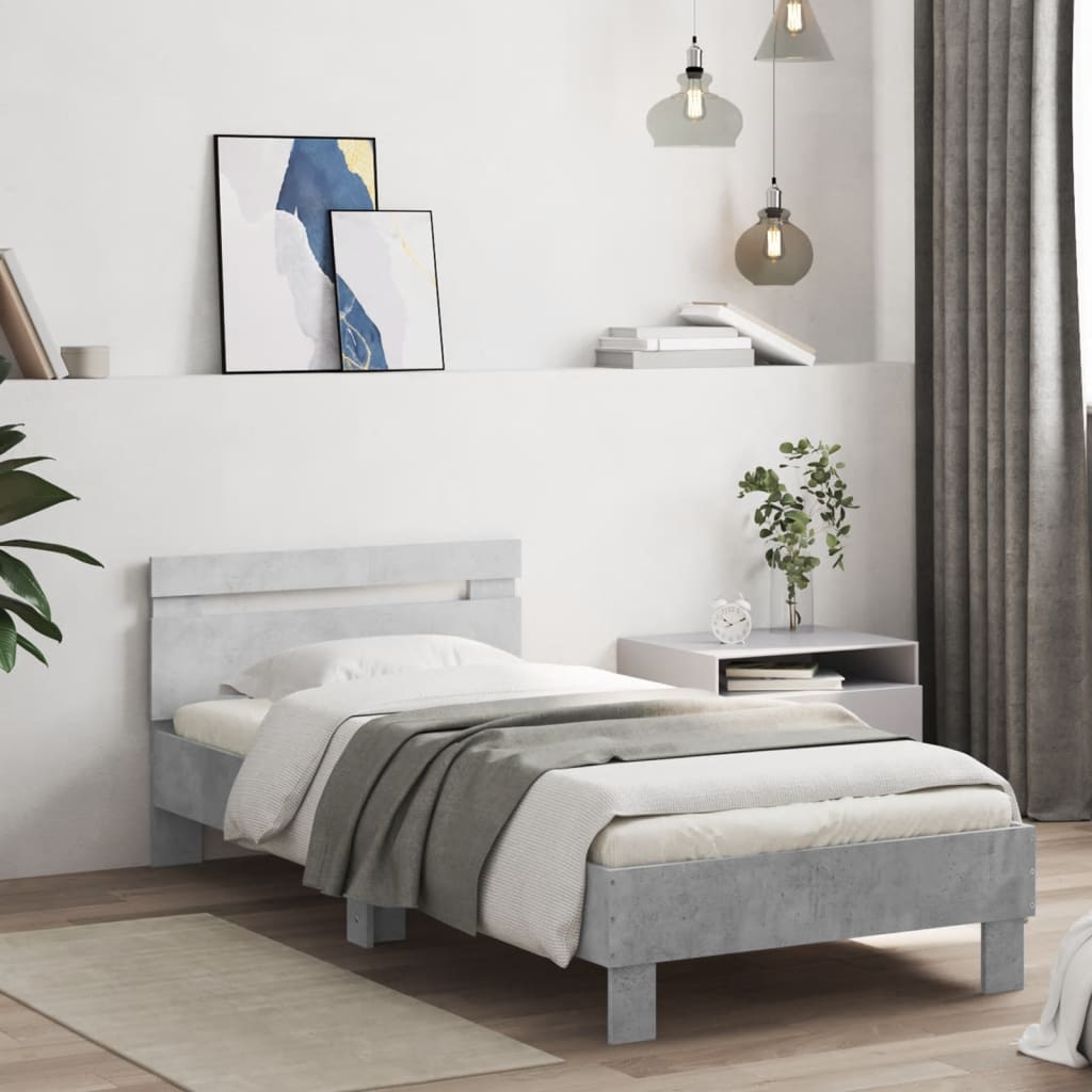 Bed Frame without Mattress with LED Concrete Grey 90x200 cm