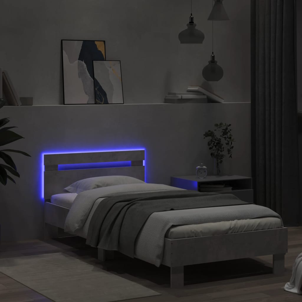 Bed Frame without Mattress with LED Concrete Grey 90x200 cm