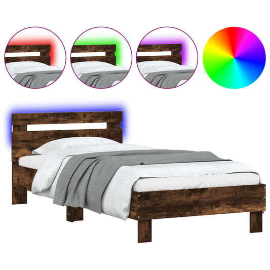 Bed Frame without Mattress with LED Lights Smoked Oak 90x190 cm