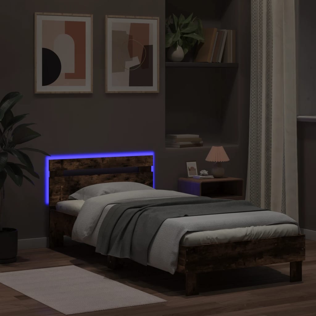 Bed Frame without Mattress with LED Lights Smoked Oak 90x190 cm