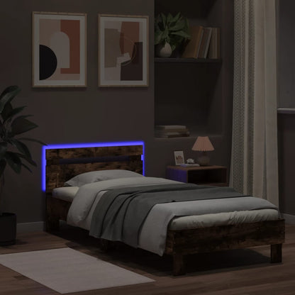 Bed Frame without Mattress with LED Lights Smoked Oak 90x190 cm