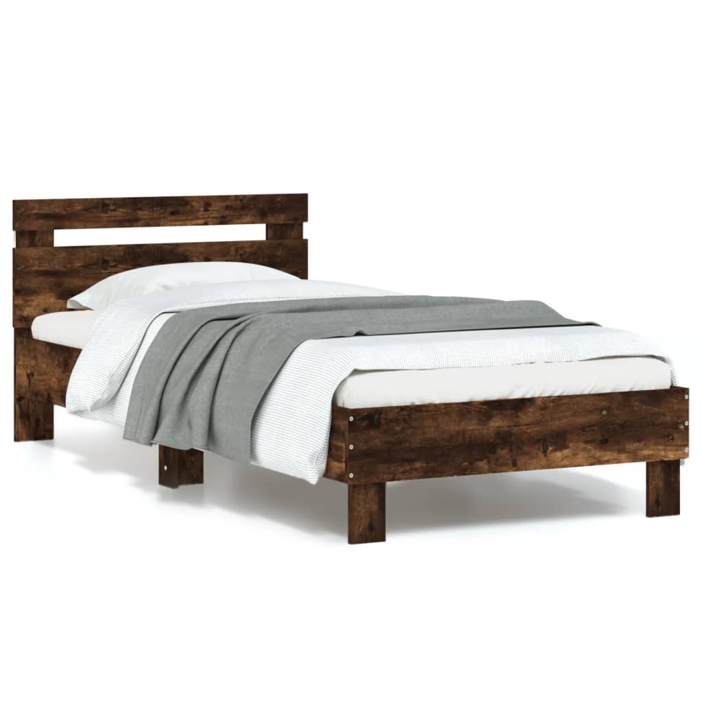Bed Frame without Mattress with LED Lights Smoked Oak 90x190 cm