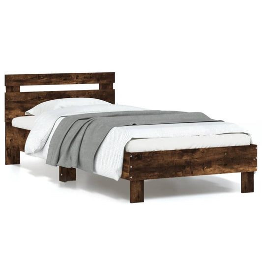 Bed Frame without Mattress with LED Lights Smoked Oak 90x190 cm