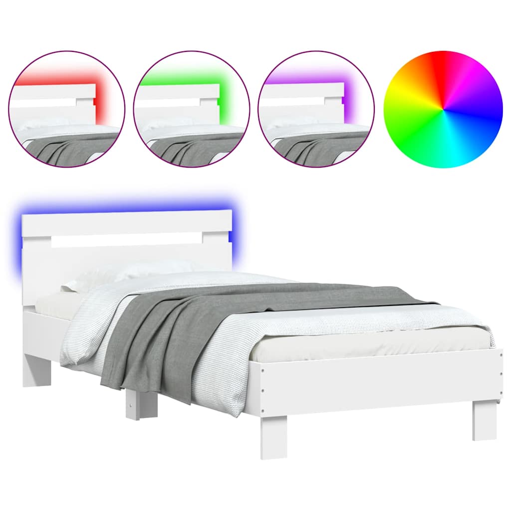 Bed Frame without Mattress with LED Lights White 75x190 cm