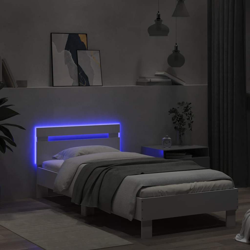 Bed Frame without Mattress with LED Lights White 75x190 cm