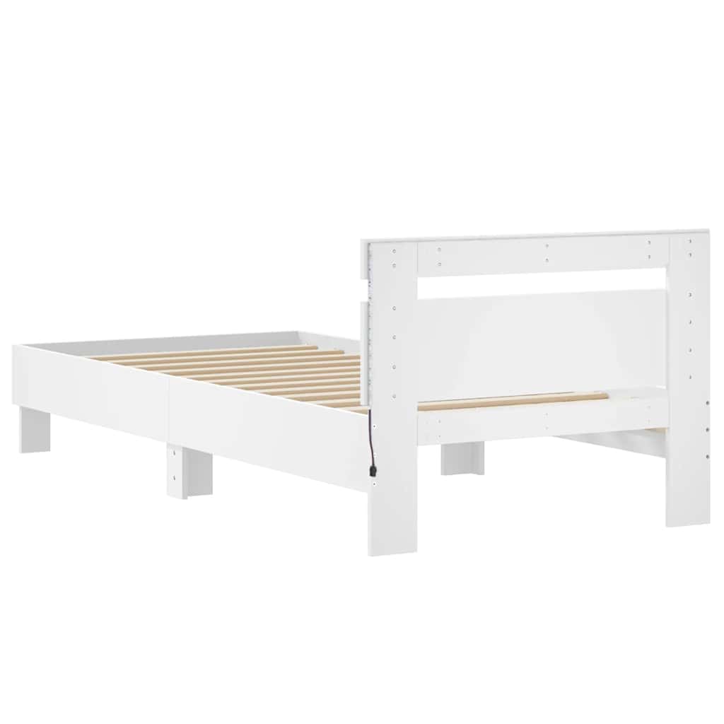 Bed Frame without Mattress with LED Lights White 75x190 cm