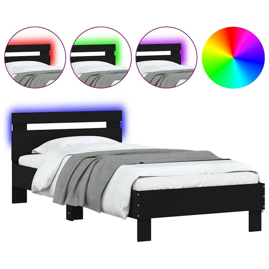 Bed Frame without Mattress with LED Lights Black 75x190 cm