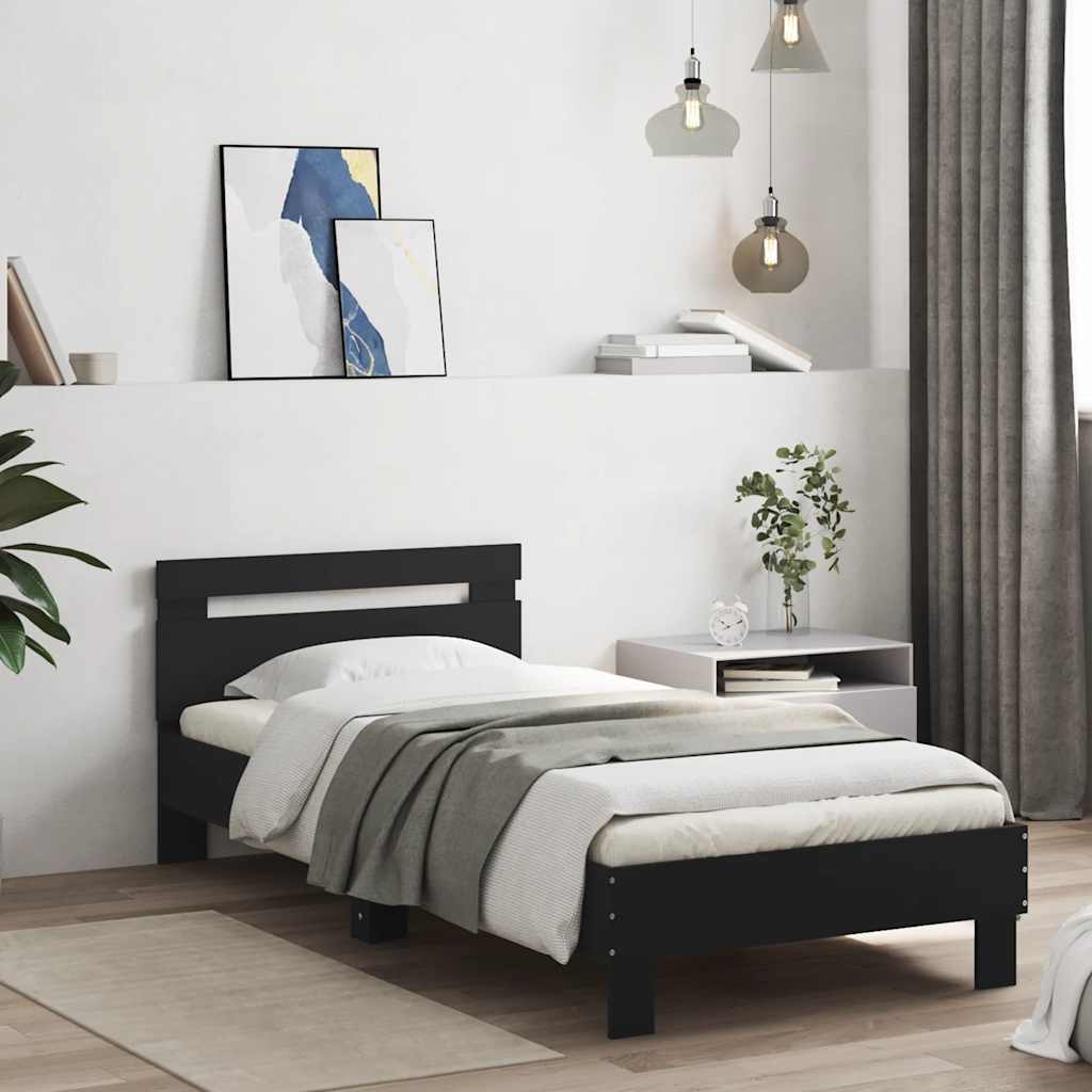 Bed Frame without Mattress with LED Lights Black 75x190 cm