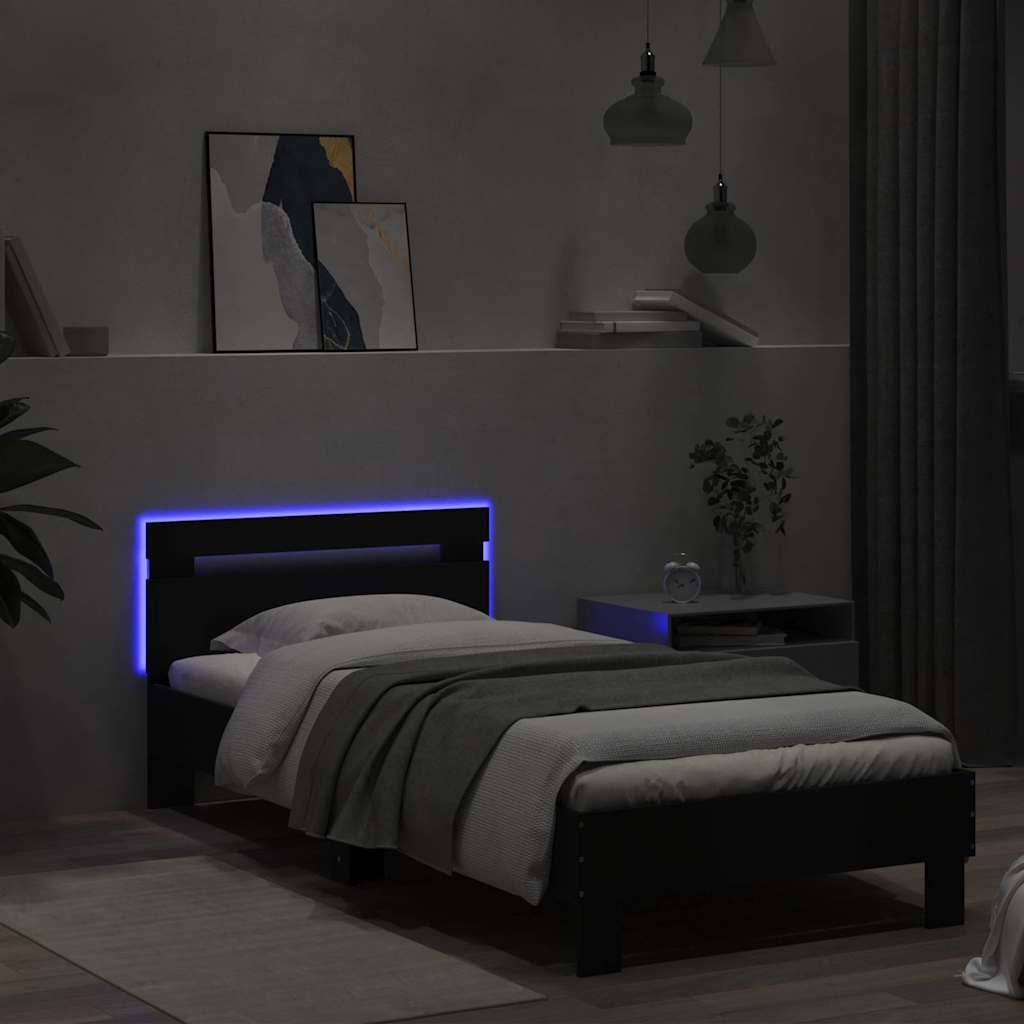Bed Frame without Mattress with LED Lights Black 75x190 cm