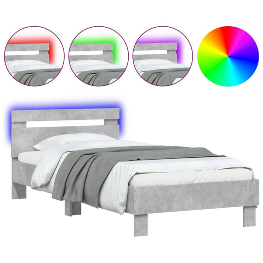 Bed Frame without Mattress with LED Lights Concrete Grey 75x190 cm