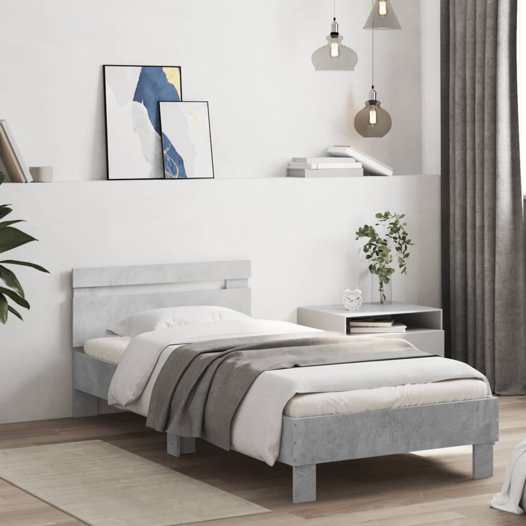 Bed Frame without Mattress with LED Lights Concrete Grey 75x190 cm