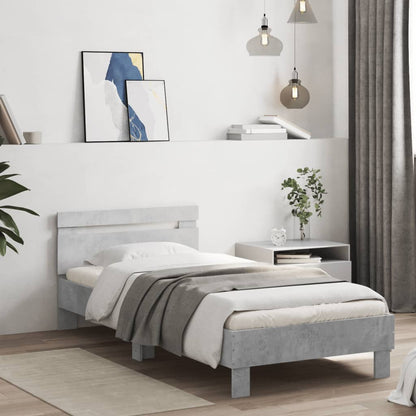 Bed Frame without Mattress with LED Lights Concrete Grey 75x190 cm